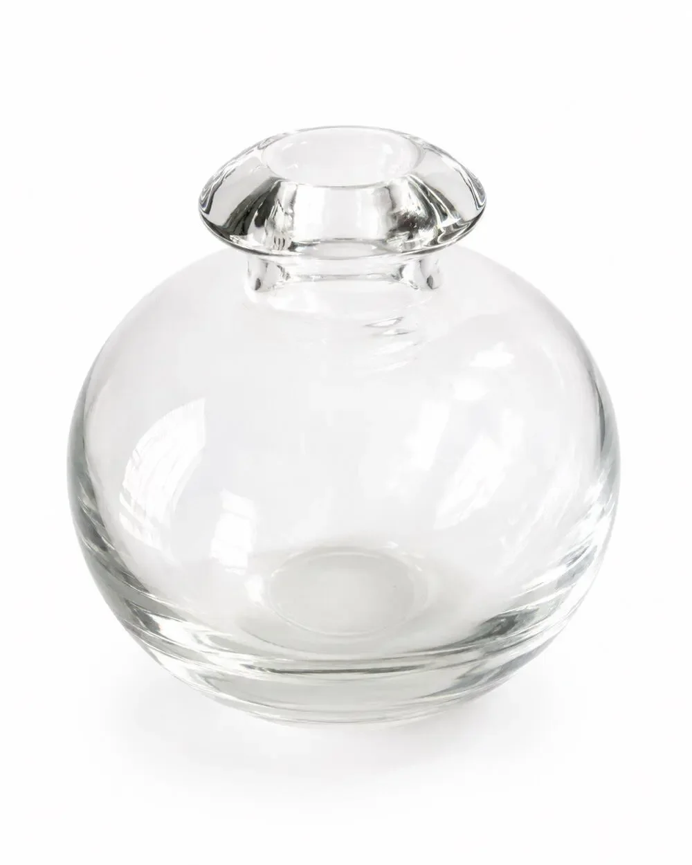 Vintage Heavy Clear Art Glass Round Pot Belly Bud Vase Hand Blown 5.5”